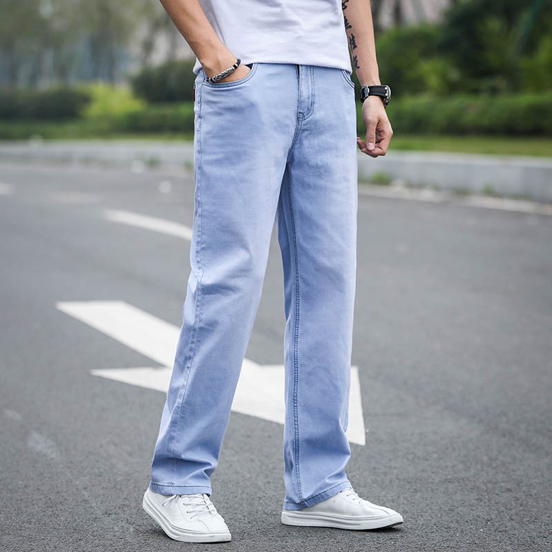 Summer Light Blue Jeans Men Straight Loose Denim Jeans Long Pants Plus Size Shopee Philippines