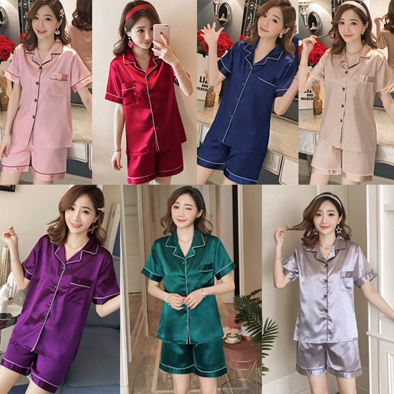 M 2xl Terno Pantulog Women Silk Satin Sleepwear Terno Pajamas Short