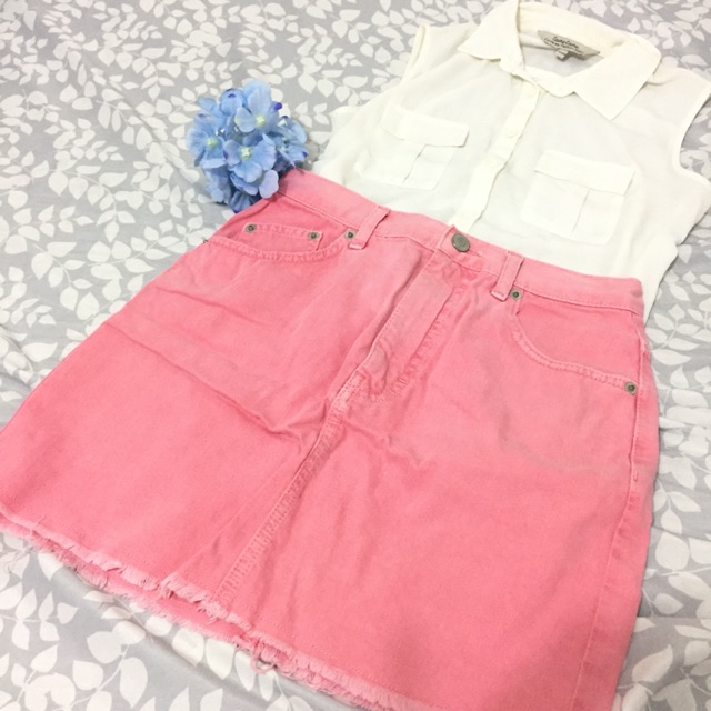 topshop pink denim skirt