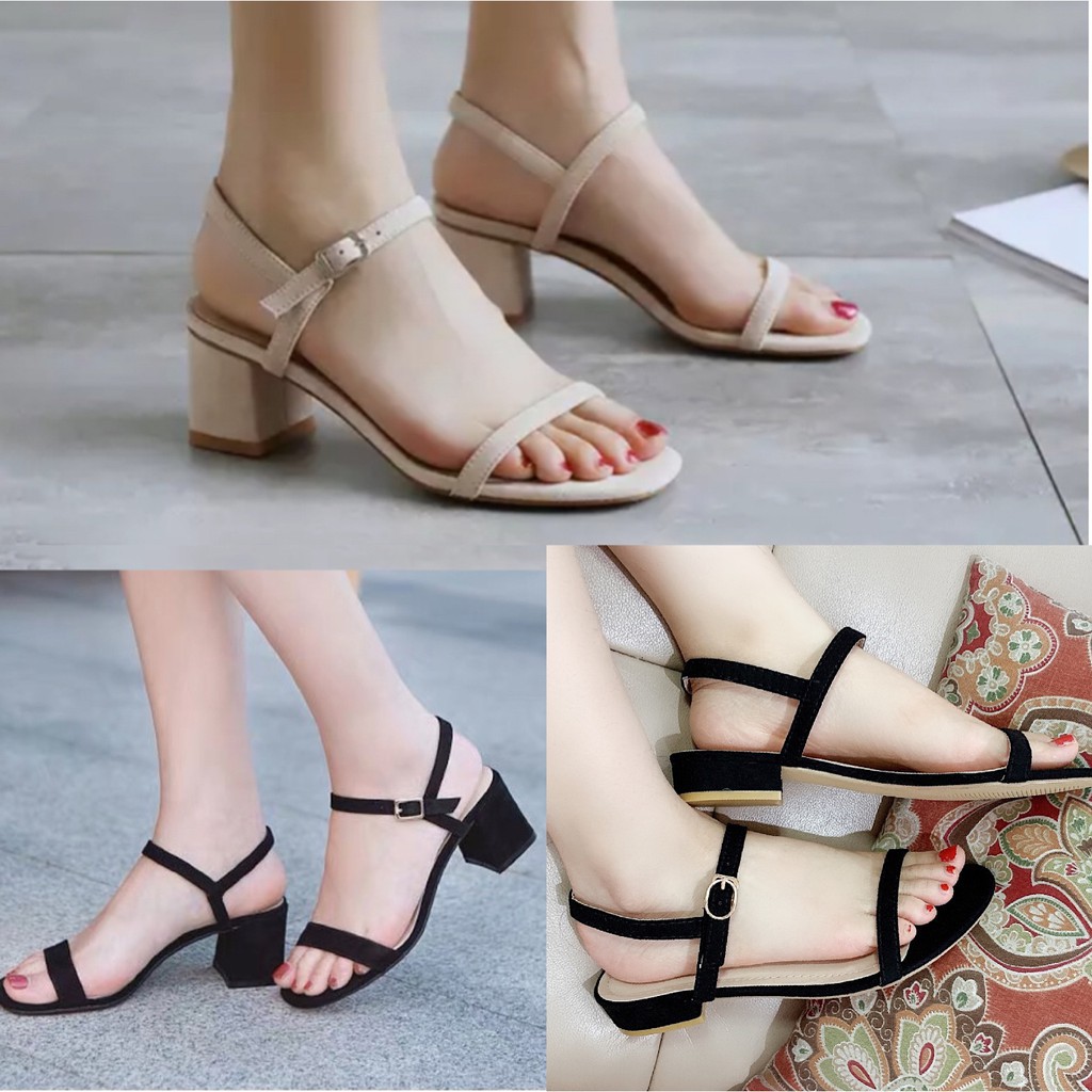 LSTAR Suede Fashion Matte Korean Suede Block-Heel Sandals