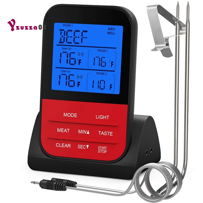 2 Probes LCD Timer Waterproof BBQ Grill Tool Wireless Digital Meat Thermometer