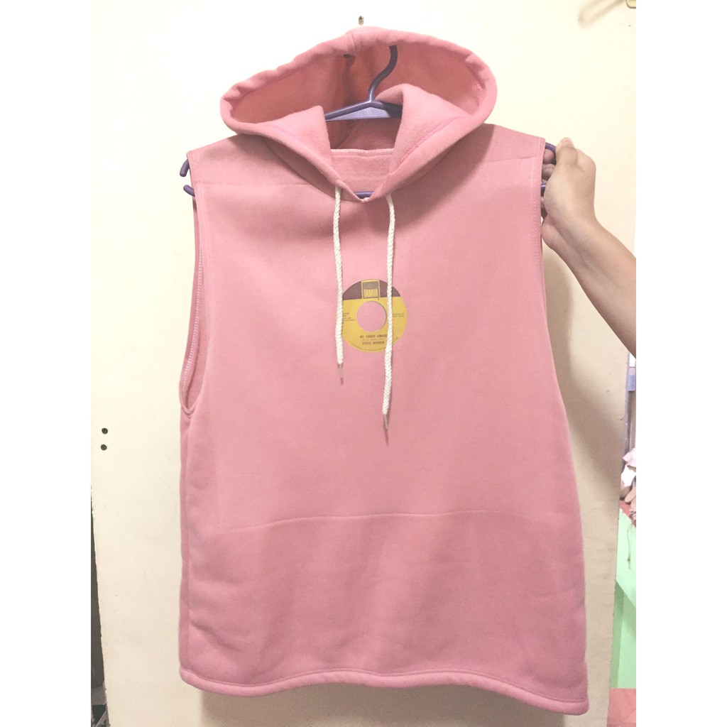 pink sleeveless hoodie
