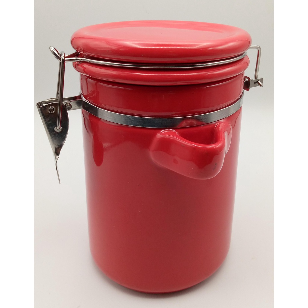 BLUE DONUTS Airtight Jar Food Storage Container 45oz Red Ceramic Metal