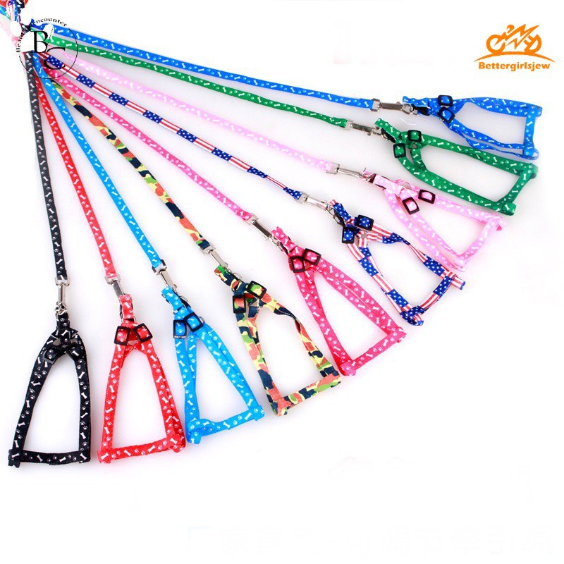   Pet Dog Cat Leash Harness Dog Leash  with Harness Bones Paws Print Cat Rabbit Puppy Safety Traction Rope Patch colorful chest and back print cat and dog chain leash pet leash -cios Beautiful BETTEGIR