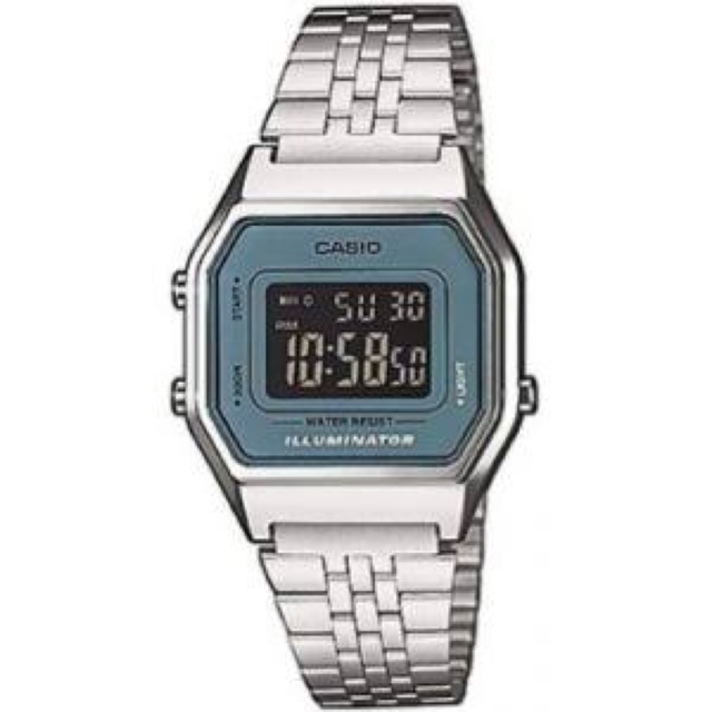 casio silver blue watch