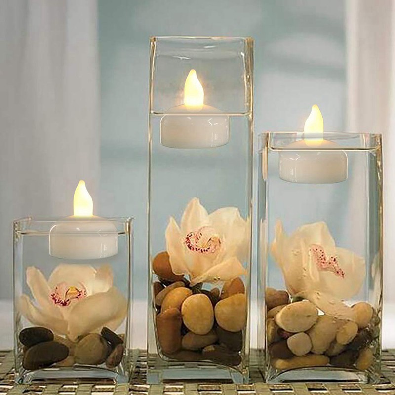 12 Led Floating Flameless Floral Tea Light Candle for Wedding Centerpiece Decor 