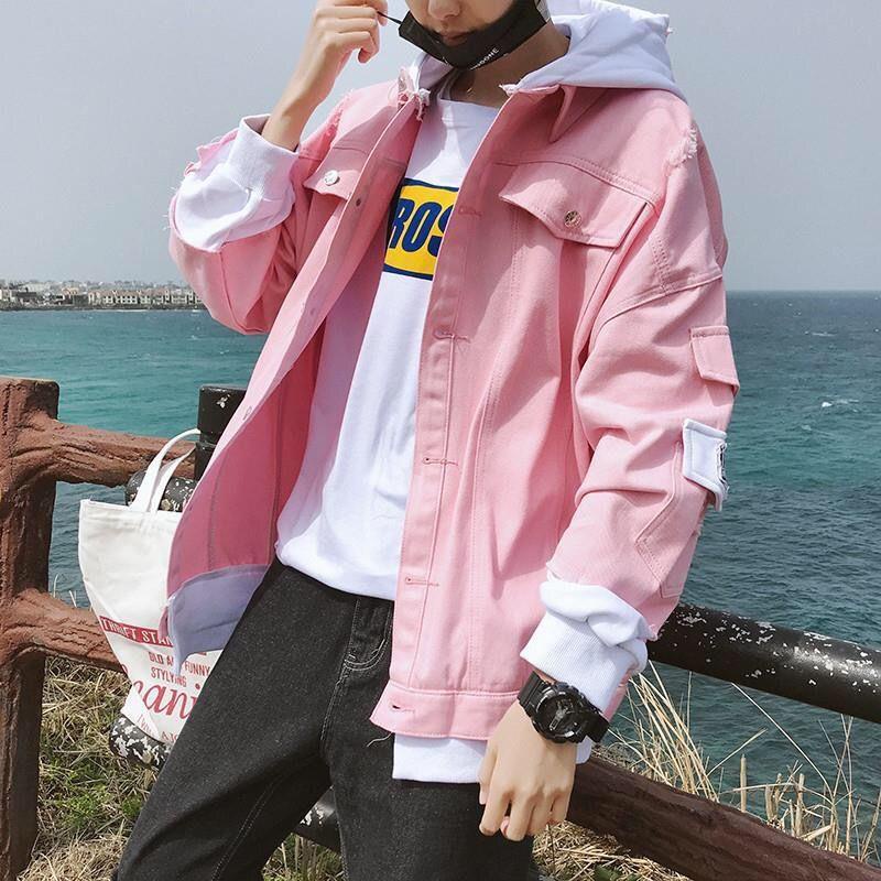 Spring and Autumn New Pink Denim Jacket Men's Korean Style Trendy ...