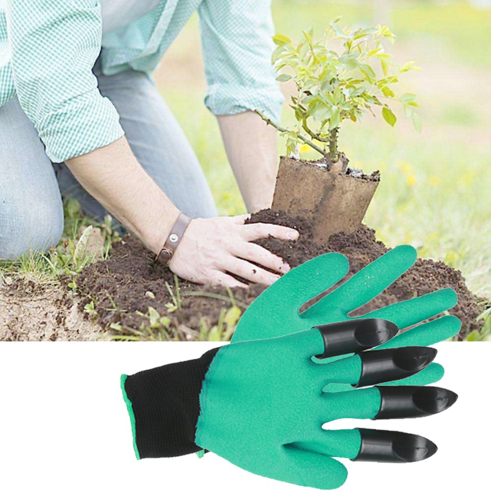 green plastic gloves