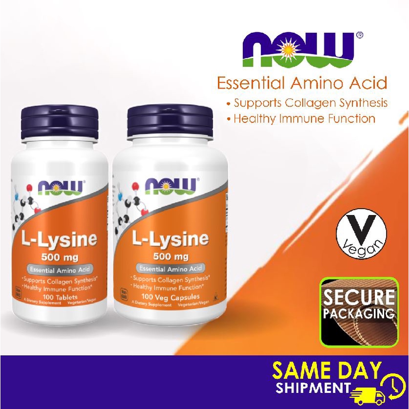 Now Foods Lysine 500 mg LLysine 100 Caps/Tabs Amino Acid Shopee