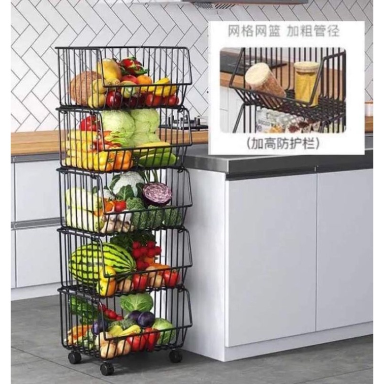 5 Layers Basket Metal Movable Storage Organizer Kitchen Vegetable Rack