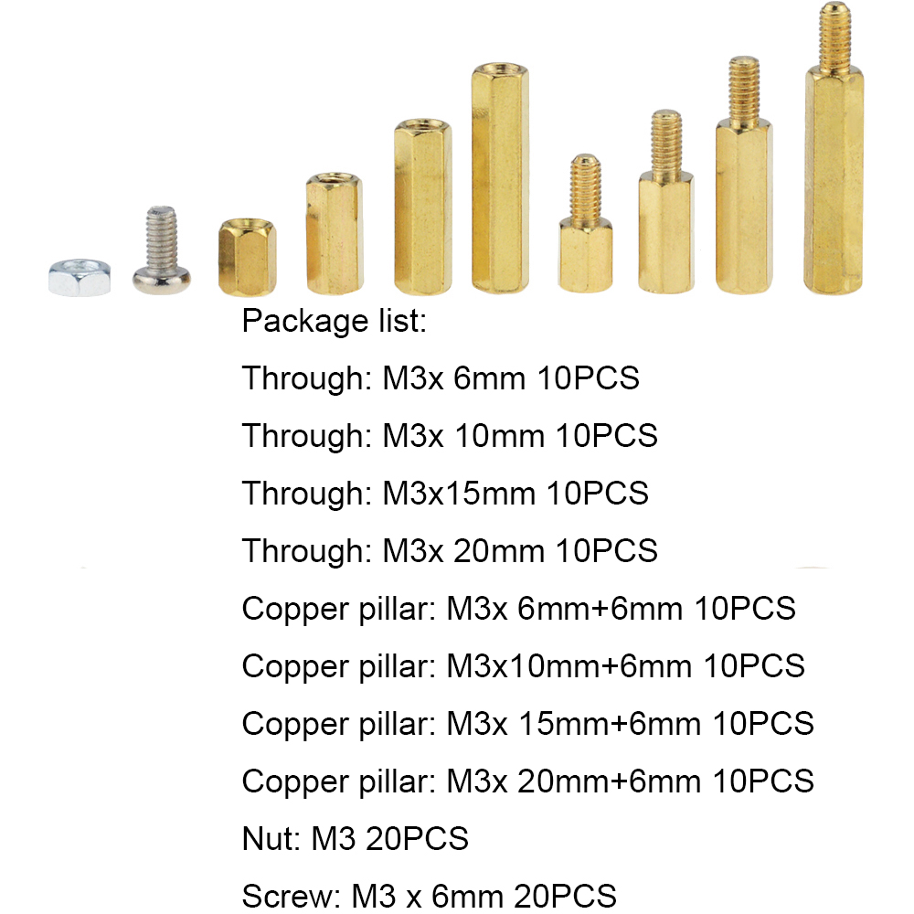 120PCS/Box M3 Male Female Brass Standoff Spacer PCB Board Hex Screws Nut Assortment Set Kit With Plastic Box M3*6mm-M3*20mm