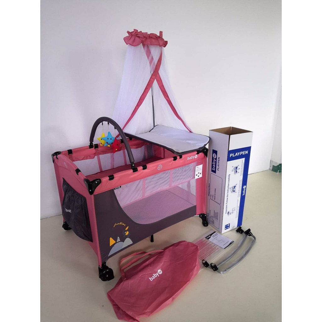 pink and grey playpen