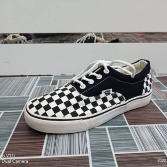 red and white checkered vans lace up