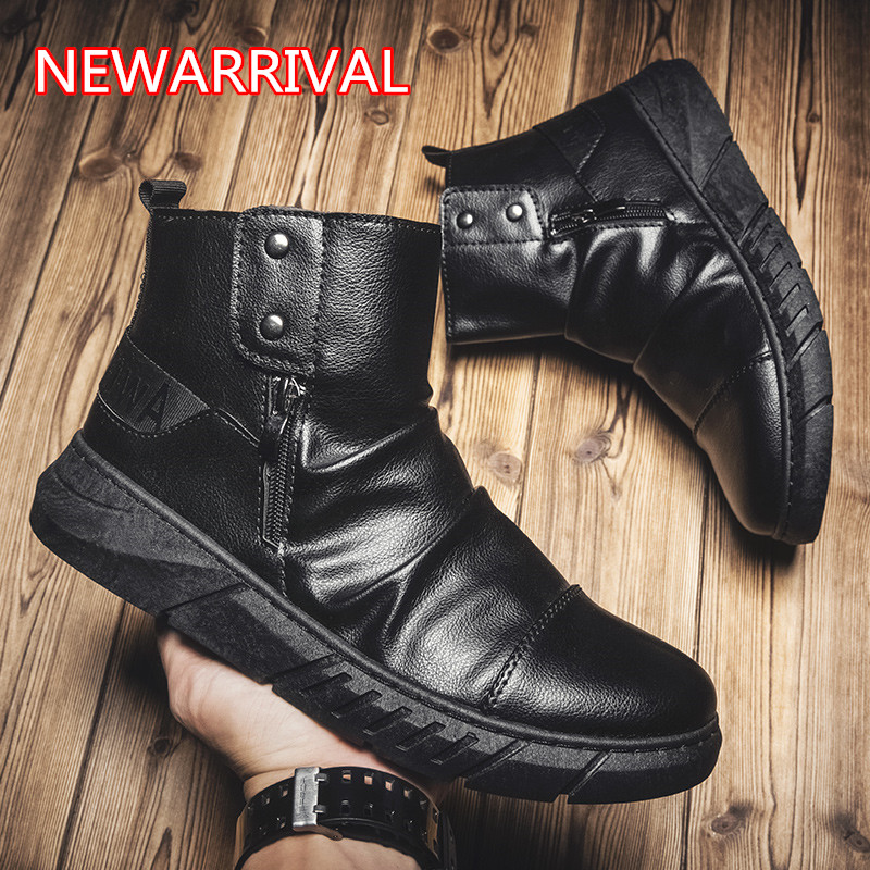 black high top leather shoes
