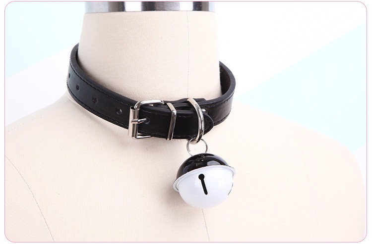 Style 1 Leather Handmade Sturdy and Non-Toxic O Ring&Bell Soft Necklace Choker Collar Set for Men Women Girls Black Leather Bell Choker Collar Necklace 