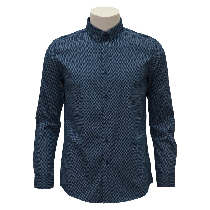 Sahara Men's Slim Fit Printed Long Sleeves Shirt w/ Button-Down Collar ...