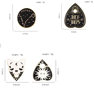 Zodiac Enamel Brooch Black Cat Head Love Metal Pin Lapel Jewelry Couple Lucky Badge Gift #5