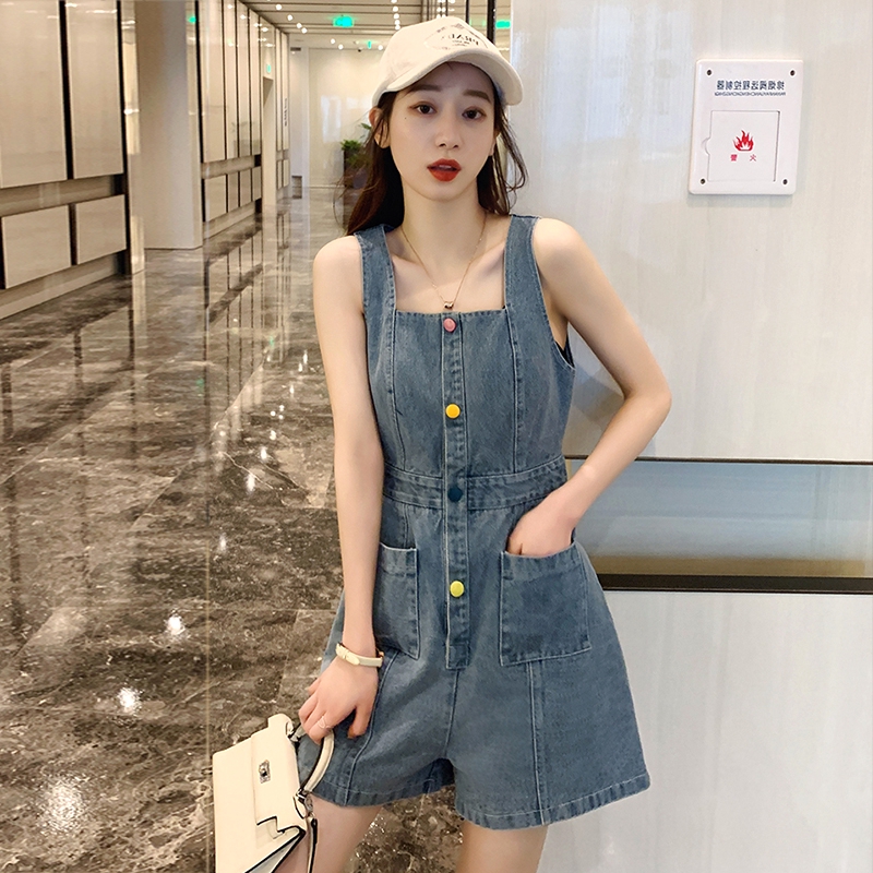 denim sleeveless romper