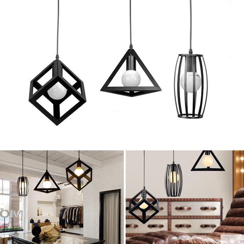 1pc Modern Pendant Light Black Iron Hanging Cage Vintage Led Lamp