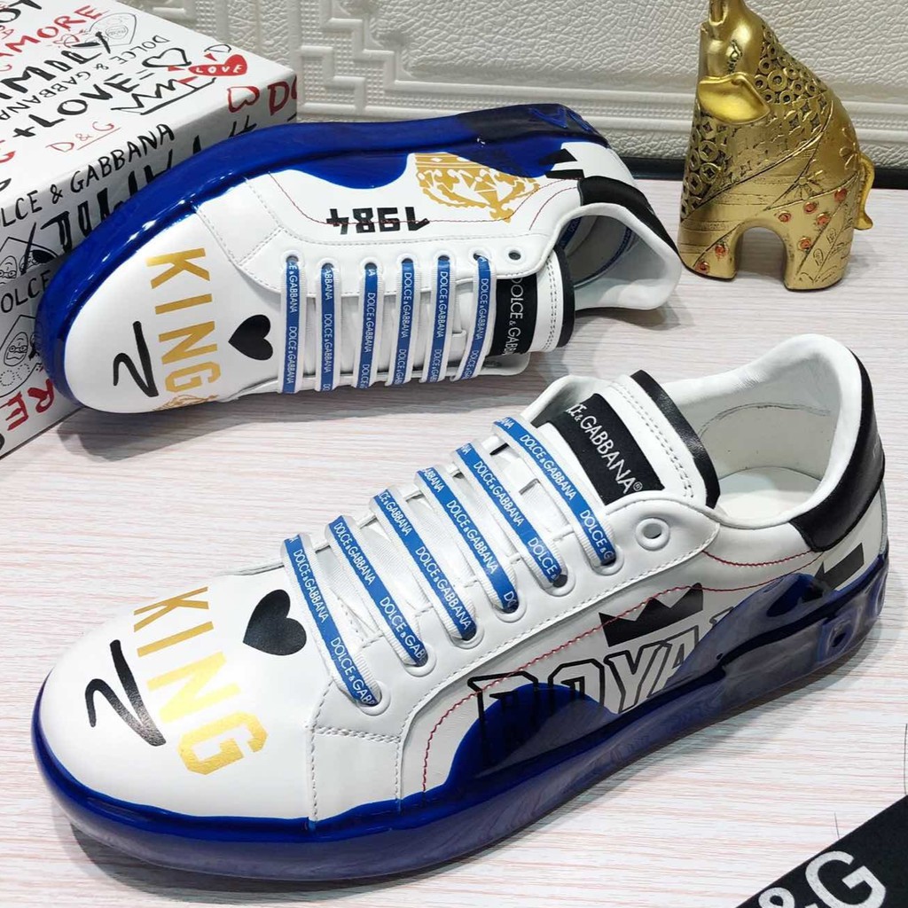 COD] D&G Dolce & Gabbana White with Blue sole Sneakers Print side for men |  Shopee Philippines
