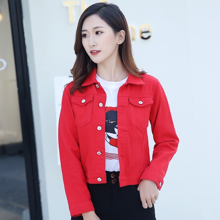 short red denim jacket