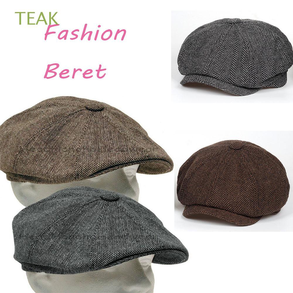 Men Fall Winter Flat Cap Ivy Cabbie Driving Hat Wool Blend Classic Beret Hat