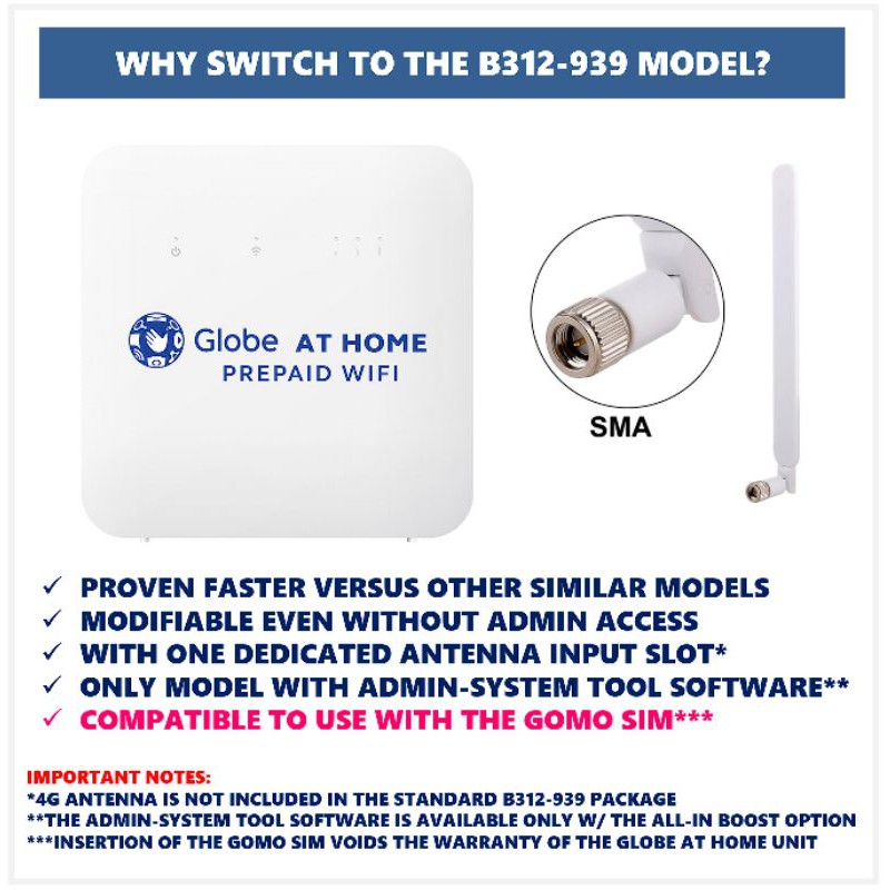 Mod Globe At Home Huawei B312 939 Model W 4g External Antenna Plus Gomo Sim Package Shopee Philippines