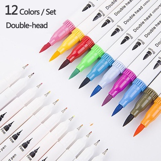 12 PCS/LOT Double-head Marker Pens Paint brush Drawing hook line pens