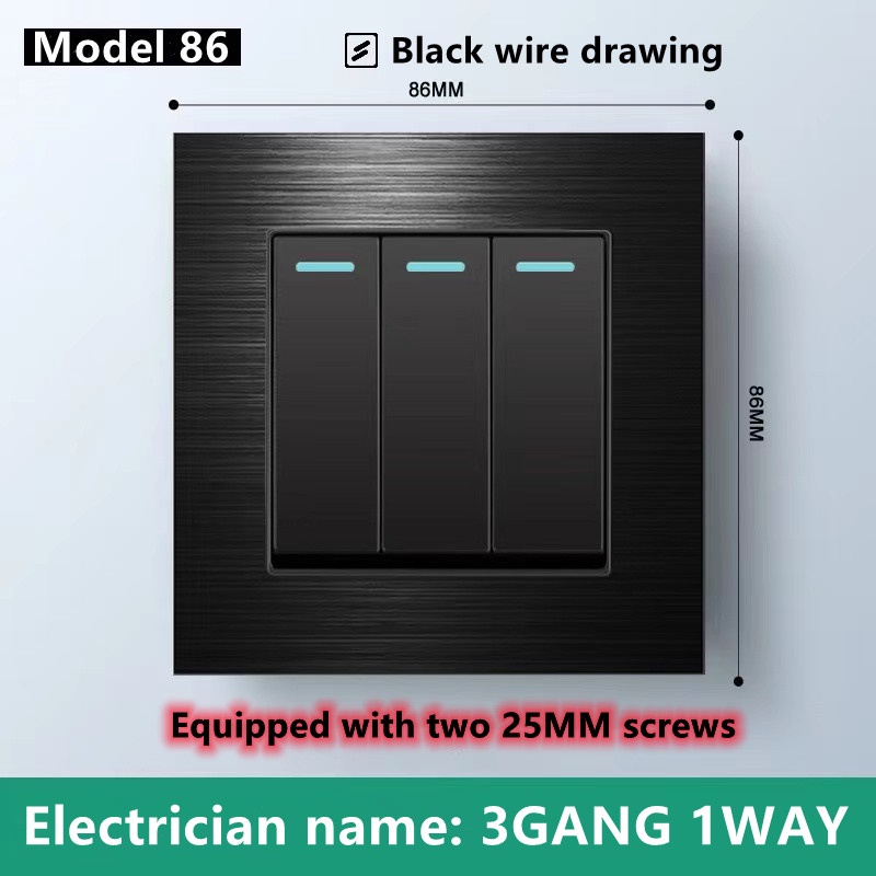 Modern Wall Light Switch, Black Brushed Flame Retardant PC Panel Switch