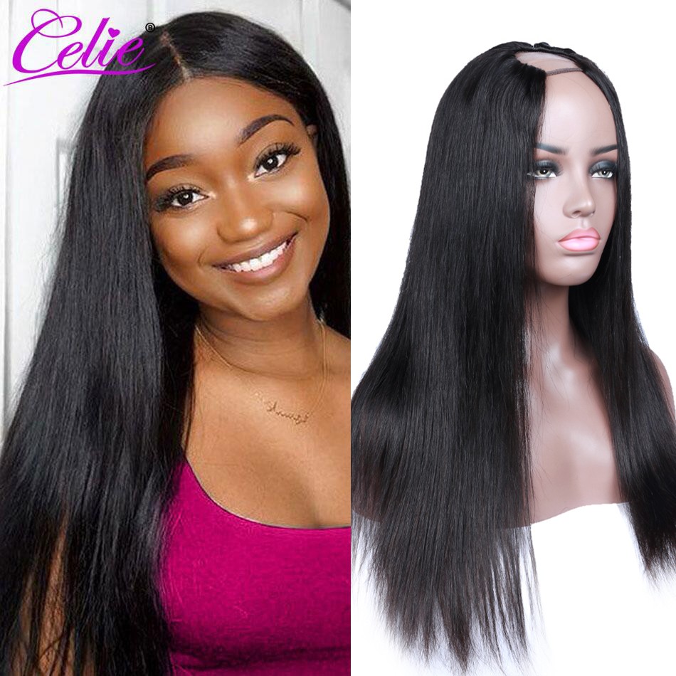 Celie Straight U Part Wig Left/Right Side Glueless Human Hair Wigs Straight Lace  Front Wig For Black | Shopee Philippines