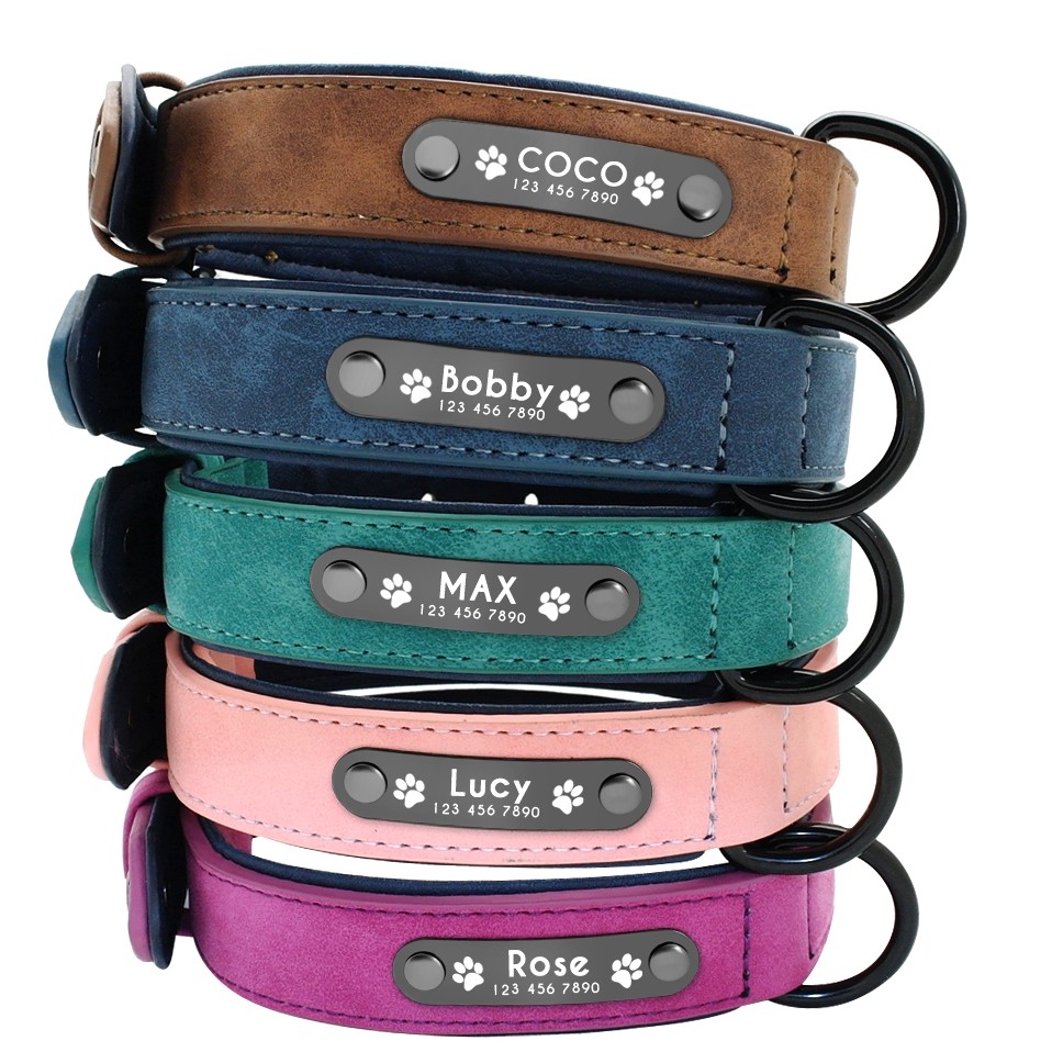 Custom Leather Dog Collar Name ID 