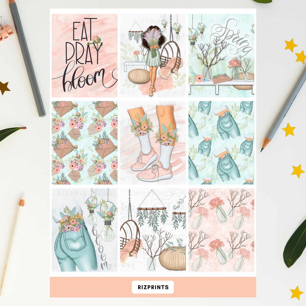 eat pray bloom planner stickers plant spring