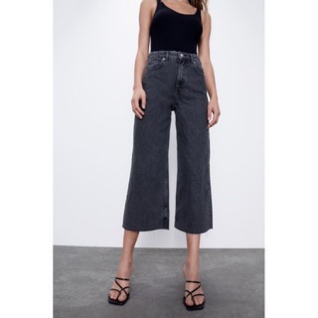 Zara Black Denim Culottes Straight Cut Overrun Shopee Philippines