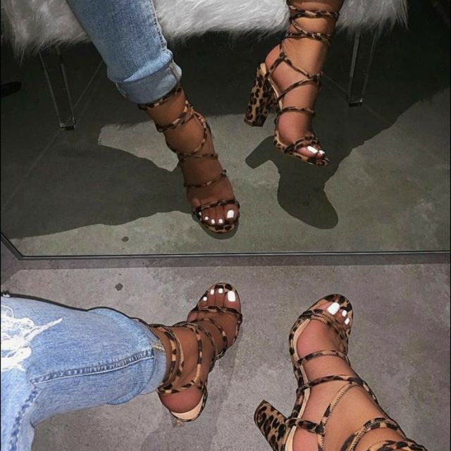 strappy animal print heels