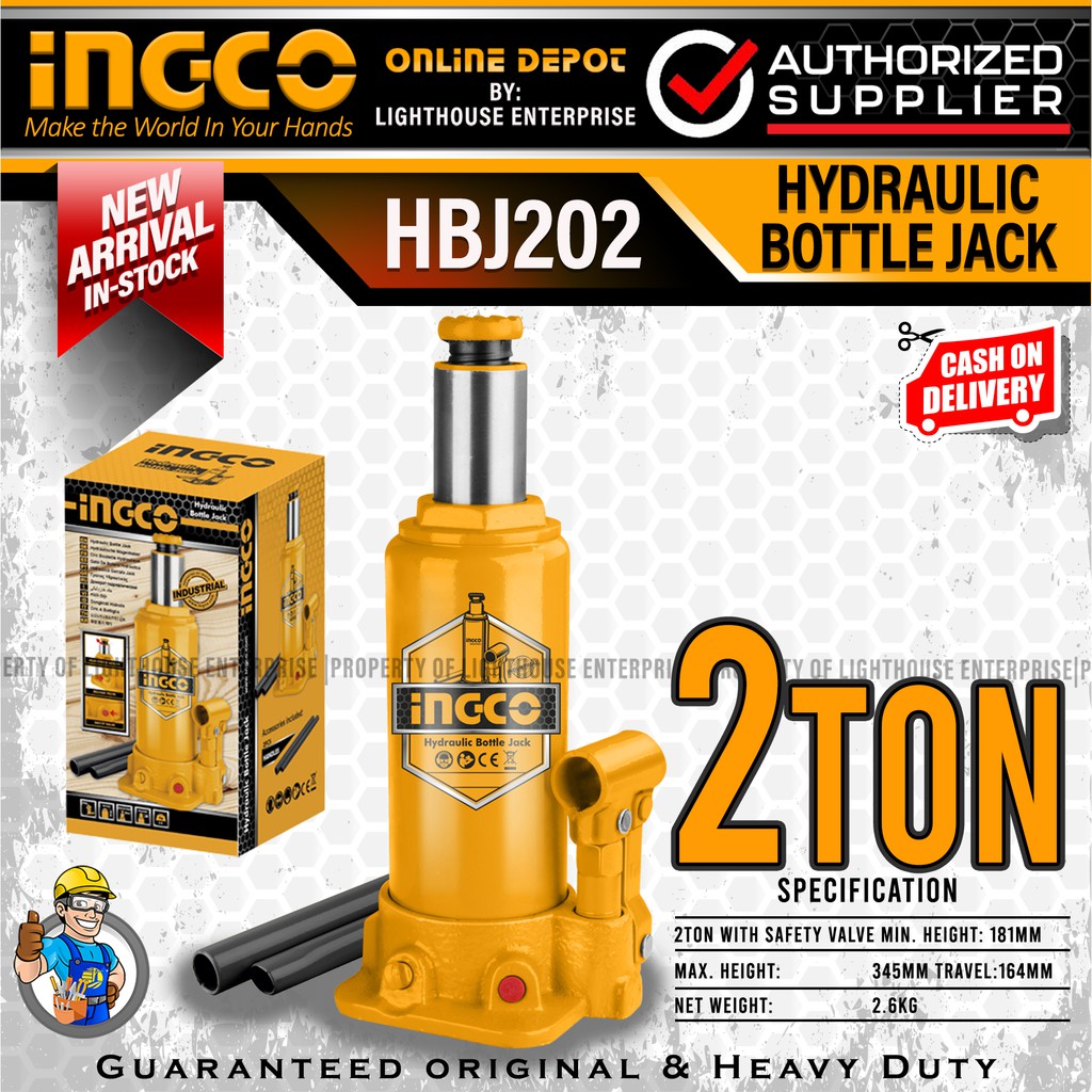 INGCO Hydraulic Bottle Jack with Safety Valve (2 TON, 4 TON, 6 TON, 10