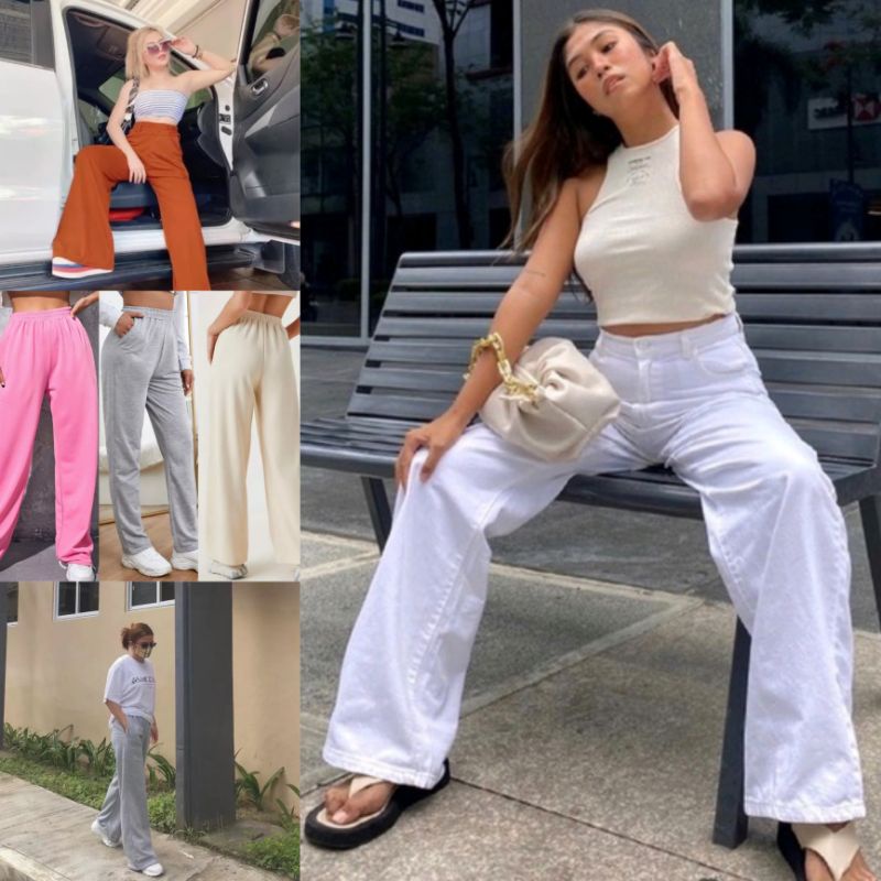 Baggy Jogger Pants Taylor Wide Leg Flair Makapal Sweat Jogger Croptop