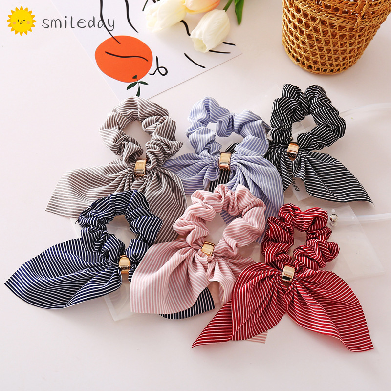 Fashion Retro Pendant Stripe Ribbon Hair Tie Hair Band Elastic Rubber Band Knot Women Girls Hair