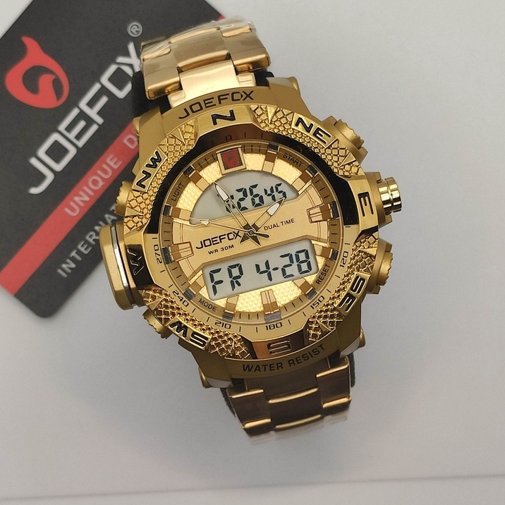 JoeFox Original Men's Action Watch DualTime Full Metal NonTarnish