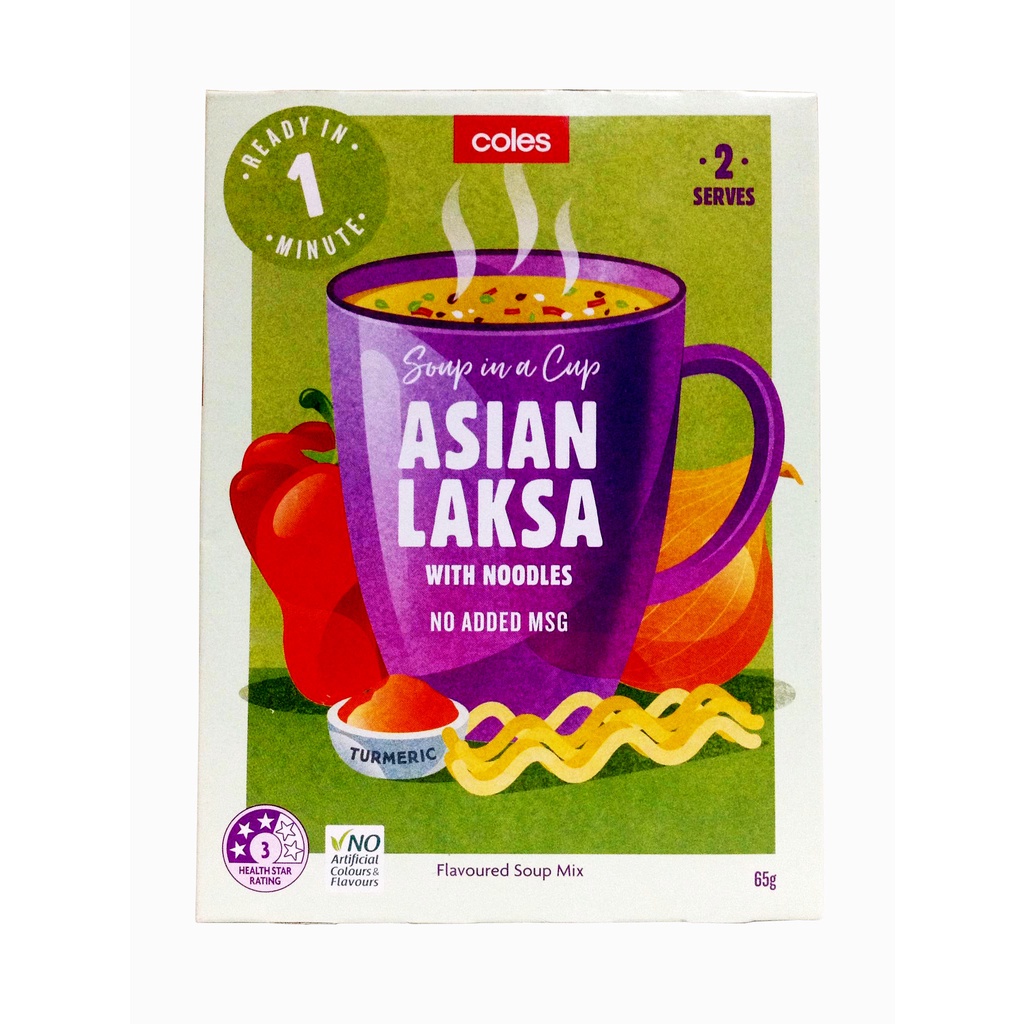 Coles Soup in a Cup Asian Laksa With Noodles 65g {Made in Australia