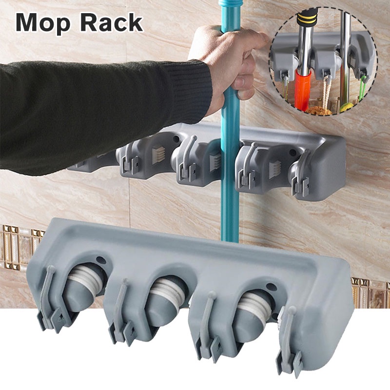 Mop and Broom Holder Wall Mount Cleaning Tool Organizer Holder with 4
