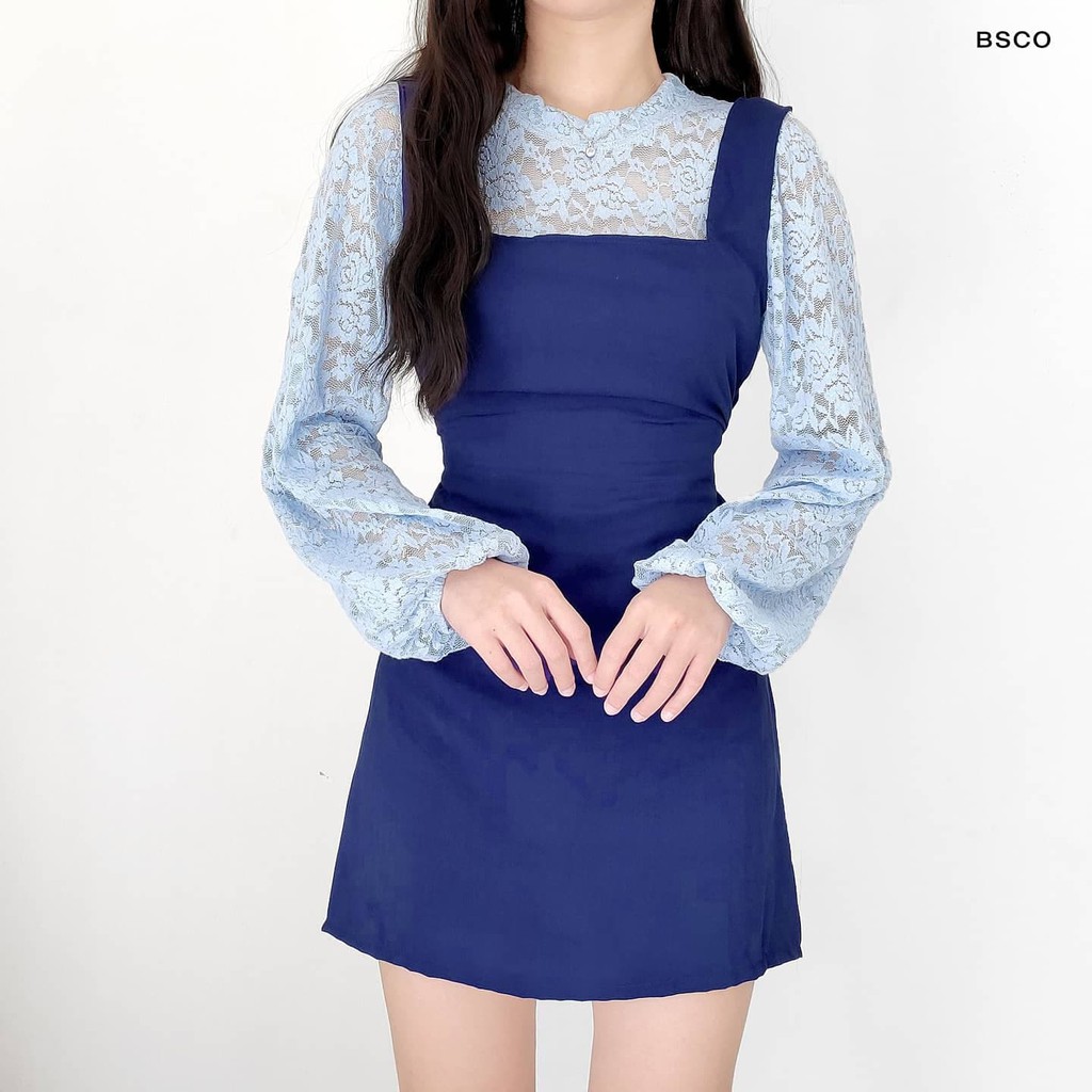 BSCO Blue Square Neck Dress with Inner Lace Shopee Philippines