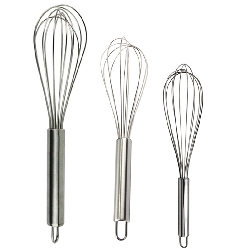 Silver Kitchen Whisk Set,3 Pieces Whisk Manual,Stainless Steel 6 Wires Whisk,Set of 8inch+10inch+12inch for Blending,Whisking,Beating,Eggs,Milk,Cooking,Kitchen Utensils 