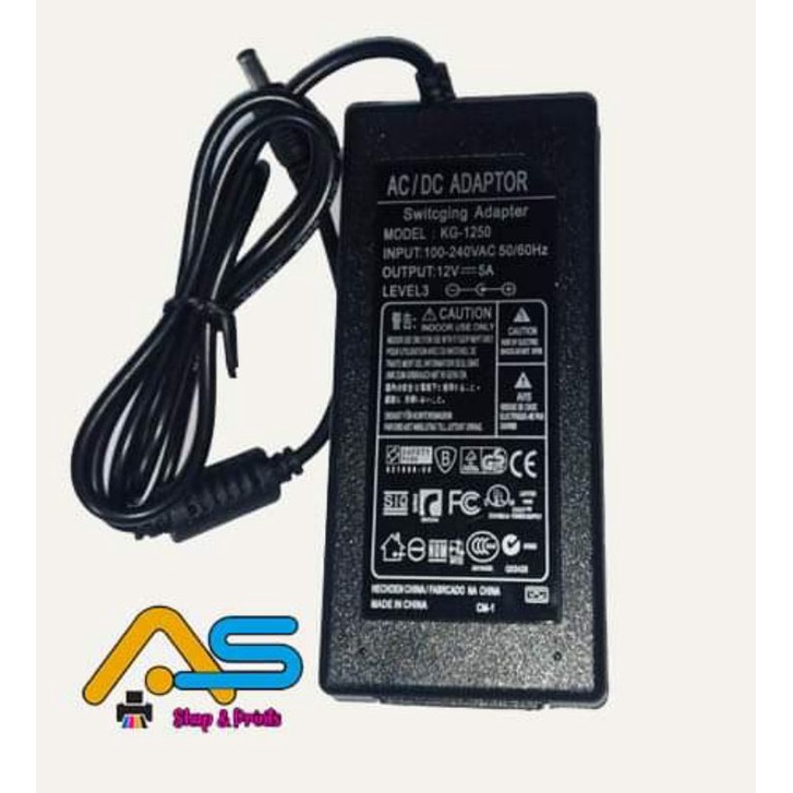 AC/DC ADAPTOR 5am, SWITCHING POWER ADAPTER, KG1250, OUTPUT 12V 5