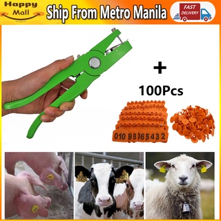 【BIG SALE】Animal Sheep Livestock Pig Ear Tags Lables Marking Plier (100X yellow Ear Tag+1X Tag Plier