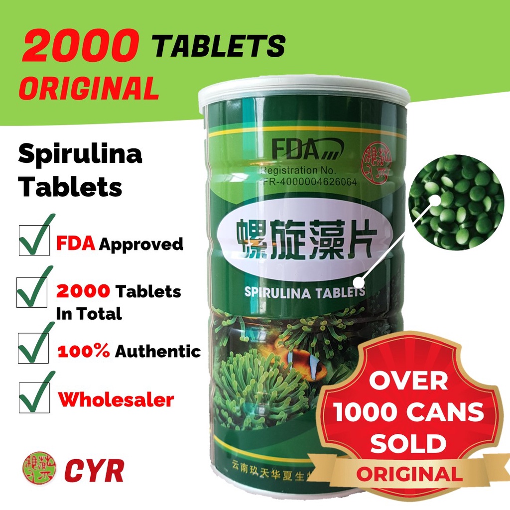 SPIRULINA TABLETS (2000 Tablets) FDA APPROVED 100 AUTHENTIC Superfood