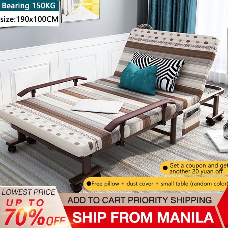 BAIERDI folding bed home single bed portable reclining bed can