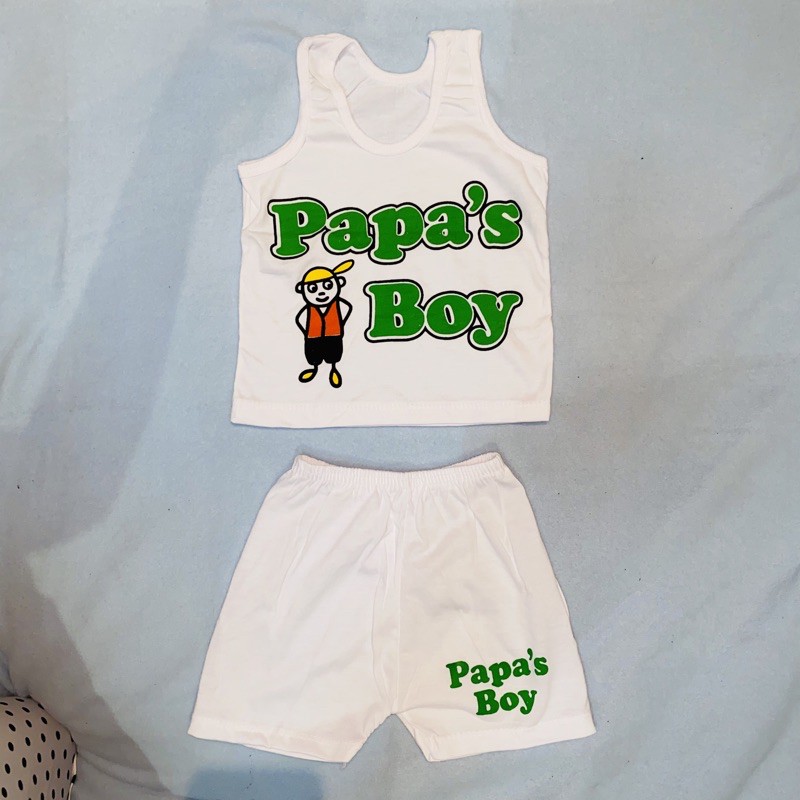 3 Pairs Baby Kids Terno Cotton White Sando With Shorts Papa S Boy For Boys 4 12 Months Shopee Philippines