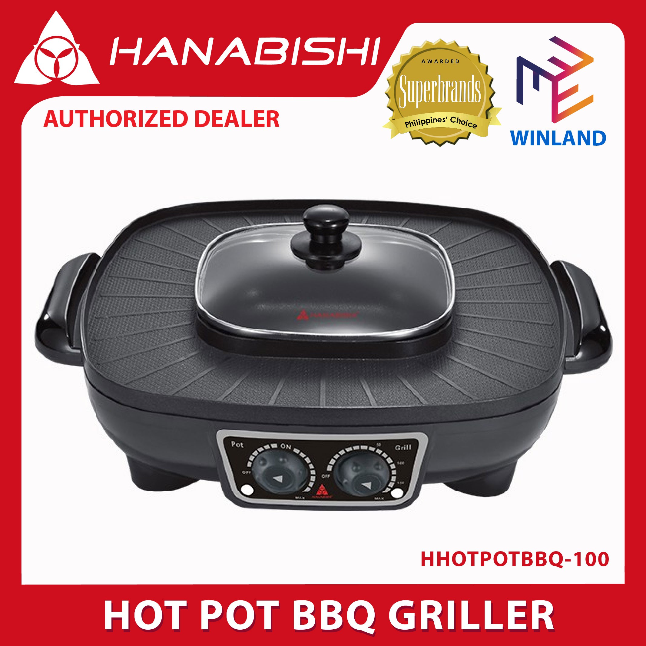 Hanabishi Original Non Stick Hot Pot BBQ Barbeque Griller Grill Samgyupsal HHOTPOTBBQ100