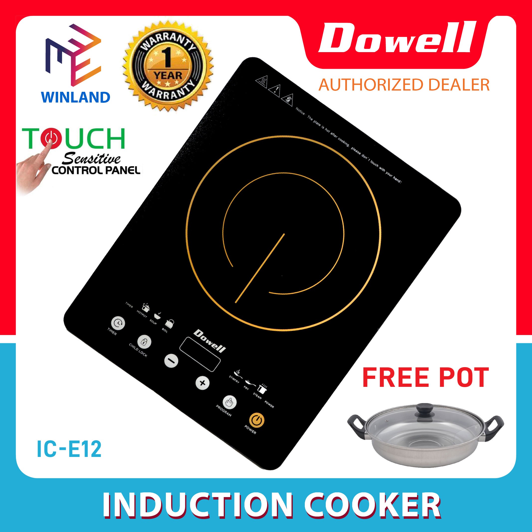 Dowell Original Touch Sensitive Control Induction Cooker with FREE POT