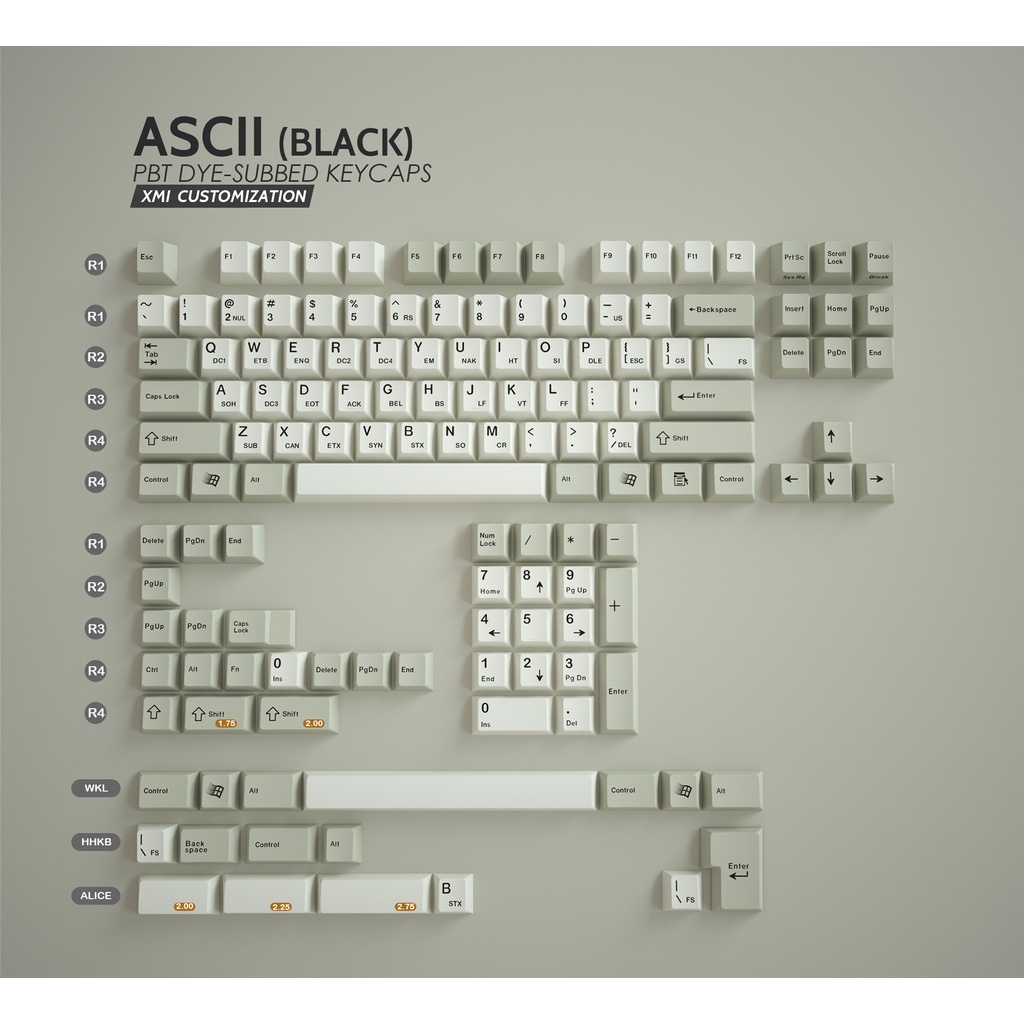 XMI Keycaps ASCII Black PBT Dye Sub For Mechanical Keyboard Xiami ...